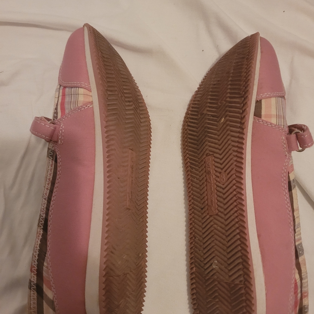 Pink plaid loafers